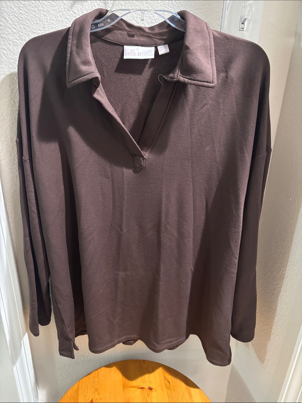 belle by Kim Gravel Dark Brown Long-Sleeve Polo Pullover L